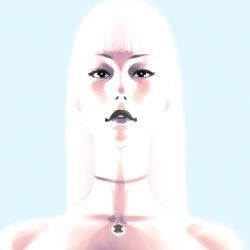 Rule 34 | 1girl, bare shoulders, black lips, blue background, choker, close-up, glowing, highres, ilya kuvshinov, lips, lipstick, long hair, looking at viewer, makeup, original, parted lips, solo, white hair