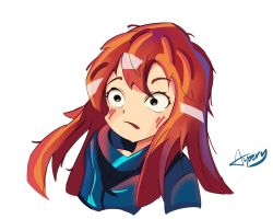 Rule 34 | 1girl, artist name, celeste (video game), coat, long hair, madeline (celeste), orange hair, puffy coat, shoes, solo, source request, tagme, white background