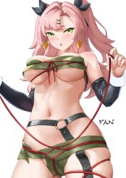 Rule 34 | 1girl, absurdres, alternate costume, blush, breasts, detached sleeves, earrings, forehead, green eyes, hair intakes, heart, heart earrings, highres, jewelry, large breasts, long hair, looking at viewer, navel, nicole demara, open mouth, pink hair, simple background, solo, standing, stomach, strapless, tube top, underboob, wet, white background, yan (unicorn404), zenless zone zero