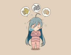 Rule 34 | 1girl, ahoge, commentary request, crossed arms, dreaming, full body, grey hair, kantai collection, kiyoshimo (kancolle), long hair, nose bubble, pajamas, saiguchi otoufu, shirt, sleeping, sleeping upright, solo, striped clothes, striped shirt, very long hair