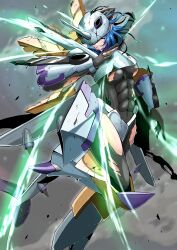 1girl absurdres armor digimon digimon_(creature) fairimon female_focus highres muscular muscular_female oridigi original shutumon solo