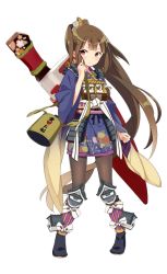 Rule 34 | 1girl, bottle, brown hair, full body, hair ornament, kiya machi, long hair, official art, orange eyes, oshiro project:re, oshiro project:re, pantyhose, ponytail, solo, transparent background, very long hair, water bottle, weapon, weapon on back, yoita (oshiro project)