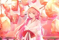 Rule 34 | 1girl, absurdres, blush, bow, chinese commentary, collarbone, commentary request, girls&#039; frontline, gumengyao, hair between eyes, heart, heart-shaped pupils, highres, japanese clothes, kimono, lantern, long hair, long sleeves, looking at viewer, ntw-20 (girls&#039; frontline), oil-paper umbrella, paper lantern, pink eyes, pink hair, railing, red bow, red ribbon, ribbon, sidelocks, smile, solo, symbol-shaped pupils, tsunokakushi, uchikake, umbrella, very long hair, wide sleeves