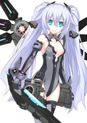 Rule 34 | 10s, 1girl, absurdres, aqua eyes, bare shoulders, black heart (neptunia), blue eyes, breasts, cleavage, cleavage cutout, clothing cutout, gloves, highres, long hair, looking at viewer, neptune (series), noire (neptunia), solo, sword, symbol-shaped pupils, twintails, very long hair, weapon, white hair, x k o