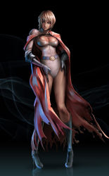Rule 34 | 1girl, belt, blonde hair, blue eyes, blue footwear, boots, breasts, cape, cleavage, cleavage cutout, clothing cutout, dc comics, female focus, full body, gloves, hands on own hips, highres, ikegami noroshi, kryptonian, large breasts, legs, leotard, long legs, md5 mismatch, power girl, realistic, red cape, short hair, solo, standing, superman (series), thighs, torn cape, torn clothes