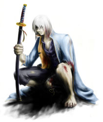 Rule 34 | capcom, devil may cry (series), highres, sword, torn clothes, vergil (devil may cry), weapon, white hair, yamato