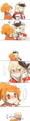Rule 34 | ..., 10s, 2girls, ?, aquila (kancolle), blonde hair, blue eyes, brown eyes, comic, commentary request, cross, embarrassed, graf zeppelin (kancolle), hair ornament, hairclip, hat, high ponytail, highres, iron cross, kantai collection, kiss, long image, military hat, multiple girls, open mouth, orange hair, rebecca (keinelove), sidelocks, silent comic, spoken ellipsis, sweat, tall image, twintails, unworn hat, unworn headwear, upper body, wavy mouth, white hat, yuri