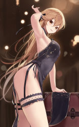 Rule 34 | 1girl, absurdres, armpits, black dress, blonde hair, blush, breasts, closed mouth, commission, dress, feet out of frame, girls&#039; frontline, hair ribbon, hand in own hair, hand up, highres, kimi (hearty yuuki), leaning forward, lips, long hair, looking at viewer, medium breasts, no panties, official alternate costume, ots-14 (girls&#039; frontline), ots-14 (sangria succulent) (girls&#039; frontline), pixiv commission, ribbon, sideboob, smile, solo, standing, thighs, yellow eyes