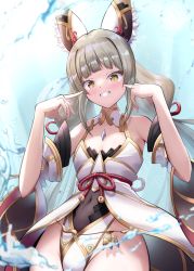 Rule 34 | 1girl, absurdres, animal ears, breasts, chest jewel, cleavage, detached sleeves, facial mark, highleg, highleg leotard, highres, leotard, long hair, low twintails, nia (blade) (xenoblade), nia (xenoblade), okazu2010015, small breasts, solo, thighhighs, twintails, very long hair, xenoblade chronicles (series), xenoblade chronicles 2, yellow eyes