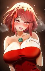 Rule 34 | alternate costume, breasts, cleavage, dress, heart, heart-shaped pupils, highres, kanuitichrom, large breasts, pyra (xenoblade), red eyes, red hair, symbol-shaped pupils, xenoblade chronicles (series), xenoblade chronicles 2
