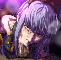 Rule 34 | 1boy, 1girl, :&gt;=, angry, animated, fellatio, forced, glaring, hand on another&#039;s head, hentaix, irrumatio, looking at viewer, oral, pov, purple hair, rape, red eyes, runny makeup, saliva, selvaria bles, senjou no valkyria (series), tears