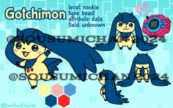 Rule 34 | blue eyes, digimon, digimon (creature), digivice, horns, looking at viewer, lopmon, mametchi, oridigi, original, solo, tamagotchi, tamagotchi (creature), terriermon