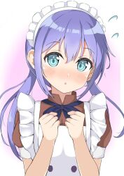 Rule 34 | 1girl, alternate costume, apron, blue eyes, blue hair, enmaided, highres, keito4f, koisuru asteroid, long hair, looking at viewer, low twintails, maid, maid apron, maid headdress, manaka ao, open mouth, ribbon, twintails