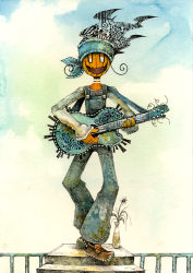Rule 34 | flower, guitar, instrument, original, overalls, pumpkin, scarecrow, tagme