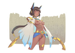 Rule 34 | 1girl, bigrbear, black hair, breasts, cleft of venus, dark-skinned female, dark skin, egyptian, facial tattoo, hieroglyphics, holding, holding sword, holding weapon, horns, long hair, looking at viewer, medium breasts, navel, nipples, open mouth, original, pubic tattoo, pussy, red eyes, short hair, simple background, solo, standing, stomach tattoo, sword, tattoo, uncensored, weapon, white background