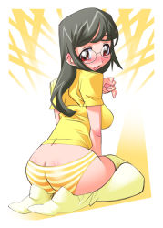 Rule 34 | ass, glasses, panties, solo, striped clothes, striped panties, thighhighs, underwear, yuumi kazuaki