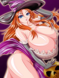 Rule 34 | 1girl, absurdres, bare shoulders, blue eyes, breasts, cleavage, curvy, detached sleeves, dragon&#039;s crown, dress, gigantic breasts, hat, highres, hokuou fuhai, huge breasts, long hair, long skirt, no panties, orange hair, simple background, skirt, skirt flip, skull, solo, sorceress (dragon&#039;s crown), standing, strapless, strapless dress, thick thighs, thighs, vanillaware, witch, witch hat