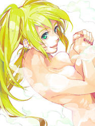 Rule 34 | 1girl, aqua eyes, blonde hair, blue eyes, breast press, breasts, cleavage, closed mouth, completely nude, facial mark, facing viewer, from side, genderswap, genderswap (mtf), green eyes, hands up, happy, i (kaiyou), large breasts, long hair, looking at viewer, looking back, lowres, naruko (naruto), naruto, naruto (series), nude, own hands together, sexy no jutsu, simple background, smile, smoke, solo, standing, steam, twintails, uzumaki naruto, whisker markings, whiskers, white background