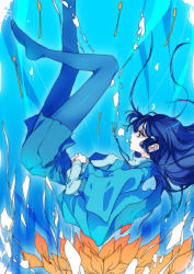 Rule 34 | 10s, 1girl, air bubble, aoki reika, blue hair, blue theme, breath, bubble, blowing bubbles, floating hair, long hair, looking up, pantyhose, precure, smile precure!, solo, submerged, tima, underwater, wet, wet clothes