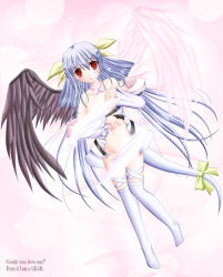 Rule 34 | 1girl, arc system works, asymmetrical wings, bad anatomy, blue hair, desuno, dizzy (guilty gear), guilty gear, poorly drawn, red eyes, ribbon, solo, tail, tail ornament, tail ribbon, thighhighs, wings