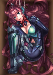 Rule 34 | absurdres, arms behind back, blue eyes, bodysuit, boots, bound, bow, box, breasts, cardboard box, chinese commentary, clothing cutout, highres, in box, in container, jiguang zhi aoluola, large breasts, long hair, maria cadenzavna eve, navel cutout, pink hair, senki zesshou symphogear, solo, very long hair