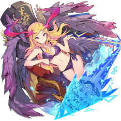 Rule 34 | absurdres, artist request, blonde hair, breasts, cleavage, harpy, highres, large breasts, lucifer (monster strike), monster girl, monster strike, official art, source request, swimsuit