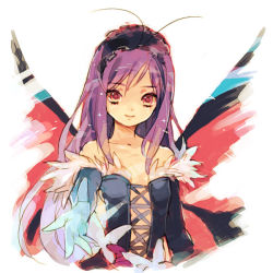 Rule 34 | 10s, 1girl, accel world, antenna hair, bare shoulders, butterfly wings, elbow gloves, gloves, hairband, insect wings, kuroyukihime, long hair, looking at viewer, solo, sunie, wings