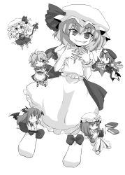 Rule 34 | 6+girls, ^^^, apron, ascot, beret, book, bucket, chibi, collar, crossed arms, crystal, demon girl, dress, eating, embodiment of scarlet devil, fang, female focus, flandre scarlet, flying, frills, greyscale, grimoire, grin, hat, hong meiling, izayoi sakuya, jitome, koakuma, looking at viewer, mob cap, monochrome, multiple girls, niji (nijioki), open book, patchouli knowledge, puffy short sleeves, puffy sleeves, reading, remilia scarlet, short sleeves, simple background, size difference, smile, star (symbol), teeth, tooth, touhou, vampire, waist apron, white background, wrist cuffs, | |