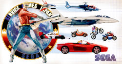 Rule 34 | 1980s (style), 1girl, 6+boys, aerospatiale gazelle, after burner, after burner (video game), aircraft, airplane, belt, blonde hair, blue thunder, blue thunder (mecha), boots, brown hair, cannon, car, company name, dirtbike, earth (planet), enduro racer, energy gun, ferrari, flying, formula one, formula racer, galaxy force, game console, glasses, gloves, grid, hang-on, harrier (character), helicopter, highres, jet, jetpack, knee boots, logo, missile, mohawk, motor vehicle, motorcycle, multiple boys, oggy (oggyoggy), oldschool, out run, outrun, planet, power drift, race vehicle, racecar, racing, realistic, retro artstyle, science fiction, sega, short hair, space harrier, spacecraft, starfighter, sunglasses, super monaco gp, thunder blade, try-z, uniform, vehicle, vehicle focus, video game, weapon