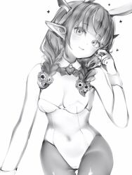 Rule 34 | + +, 1girl, absurdres, alternate costume, animal ears, bare arms, bare shoulders, blunt bangs, braid, breasts, detached collar, greyscale, highres, hololive, hololive english, horns, irys (hololive), leotard, long hair, long pointy ears, looking at viewer, medium breasts, monochrome, nanashi (nlo), pantyhose, playboy bunny, pointy ears, rabbit ears, simple background, smile, solo, strapless, strapless leotard, thigh gap, twin braids, virtual youtuber, wrist cuffs