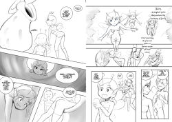 Rule 34 | 3girls, ass, boots, bra, breasts, comic, fairy, female focus, gloves, monochrome, monster, multiple girls, okamisaga, open mouth, panties, plant, smile, sweat, tongue, tongue out, underwear, vore, wings