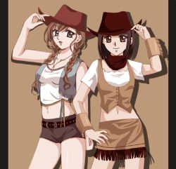 Rule 34 | 00s, 2girls, cowboy hat, cowboy shot, fringe trim, hat, maria-sama ga miteru, multiple girls, nijou noriko, toudou shimako, cowboy western