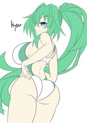 Rule 34 | bar shoulders, breasts, competition swimsuit, green hair, green heart (neptunia), kyou (hibikit), large breasts, long hair, nail polish, neptune (series), one-piece swimsuit, ponytail, purple eyes, swimsuit, vert (neptunia)