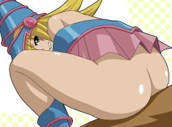 Rule 34 | 1girl, ass, blonde hair, blush, bottomless, dark magician girl, duel monster, girl on top, long hair, reverse cowgirl position, sex, sex from behind, straddling, vaginal, yu-gi-oh!, yu-gi-oh! duel monsters