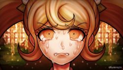 Rule 34 | 1girl, alternate universe, artist name, blonde hair, bow, brown eyes, commentary request, crying, crying with eyes open, danganronpa (series), danganronpa 2: goodbye despair, hair bow, komatsuzaki rui (style), long hair, looking at viewer, official style, portrait, saionji hiyoko, solo, sweat, tears, torimeshi (shiroichi), twintails