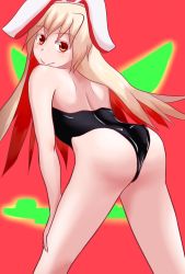 Rule 34 | 1girl, animal ears, arc system works, artist request, ass, backless outfit, bare shoulders, blush, fake animal ears, guilty gear, guilty gear xrd, guilty gear xrd: revelator, highres, jack-o&#039; valentine, leaning, leaning forward, leotard, long hair, looking at viewer, multicolored hair, platinum blonde hair, playboy bunny, rabbit ears, red eyes, red hair, shiny clothes, shiny skin, smile, solo, very long hair