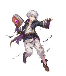 Rule 34 | 1boy, aged down, attack, black coat, book, brown gloves, brown hair, clenched teeth, coat, damaged, fingerless gloves, fire emblem, fire emblem awakening, fire emblem heroes, gloves, highres, holding, holding book, nintendo, non-web source, open book, open mouth, robin (fire emblem), robin (male) (child) (fire emblem), robin (male) (fire emblem), solo, tagme, teeth, torn clothes, torn coat, v-shaped eyebrows, white hair