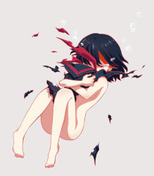 Rule 34 | 10s, 1girl, black hair, breasts, convenient leg, dying, closed eyes, full body, hug, itsuho (panel11), kill la kill, living clothes, matoi ryuuko, multicolored hair, nude, red hair, senketsu, small breasts, solo, spoilers, tears, torn clothes, two-tone hair, underboob