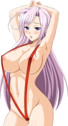 Rule 34 | 1girl, bikini, breasts, charlotte hazellink, highres, large breasts, long hair, nipples, princess lover, slingshot swimsuit, solo, standing, swimsuit, white background