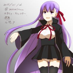 Rule 34 | 10s, 1girl, bad id, bad pixiv id, bb (fate), bb (fate/extra), black thighhighs, breasts, fate/extra, fate/extra ccc, fate (series), hair ribbon, large breasts, long hair, panties, pantyshot, purple eyes, purple hair, ribbon, solo, thighhighs, underwear, very long hair, zeroasann