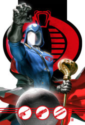 Rule 34 | 1boy, cape, cobra (animal), cobra commander, earth (planet), emblem, fabian monk, faceplate, g.i. joe, gloves, gun, handgun, helmet, knife, looking at viewer, mauser c96, military, military uniform, non-web source, outstretched hand, planet, realistic, sideshow collectibles, signature, staff, uniform, weapon, world map