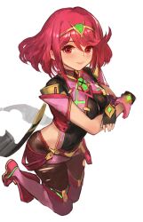 Rule 34 | 1girl, breasts, daible, highres, large breasts, pyra (xenoblade), red eyes, red hair, simple background, solo, white background, xenoblade chronicles (series), xenoblade chronicles 2