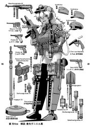 Rule 34 | 1girl, 26.65mm flare, ammunition, animal ears, anti-tank mine, artist name, belt, belt pouch, bomb, break-action flare gun, break-action pistol, break action, breasts, bullpup, carl walther gmbh, carl walther waffenfabrik, character request, check character, clip (weapon), commentary request, deutsche waffen- und munitionsfabriken, entrenching tool, equipment layout, erica (naze1940), erma werke, explosive, flare, flare cartridge, flare gun, fragmentation grenade, full body, garrison cap, gloves, goggles, goggles on headwear, grenade, greyscale, gun, hair between eyes, hand grenade, handgun, handgun cartridge, hat, headphones, heinrich krieghoff waffenfabrik, highres, imperial arsenals of erfurt, jacket, krieghoff, large breasts, less-than-lethal weapon, leuchtpistole, lion ears, lion tail, long hair, looking at viewer, luger p08, machine gun, machine pistol, mauser, mauser c96, mauser werke, mecha musume, military, military uniform, mine (weapon), model 24 stielhandgranate, modell 39 grenade, modular weapon system, monochrome, mp40, mp 40, nebelhandgranate 39, nebelkerze 39, no pants, original, p38, panties, peaked cap, pistol, pistol cartridge, pouch, simple background, simson (company), smile, smoke grenade, solo, spreewerk, standing, steyr arms, steyr m1912, steyr mannlicher, stick grenade, stielhandgranate, strike witches, stripper clip, submachine gun, tail, tellermine 42, throat microphone, transforming weapon, underwear, uniform, vickers limited, walther, weapon, white background, world witches series