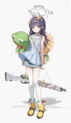 Rule 34 | 1girl, absurdres, alternate costume, animal ear hairband, animal ears, bare arms, black hair, blue archive, blunt bangs, bolt action, boots, bow, braid, bright pupils, camisole, commentary, dot nose, fake animal ears, footwear bow, full body, grey halo, gun, hair ornament, hairband, hairclip, halo, hat, hat on back, highres, holding, holding gun, holding stuffed toy, holding weapon, leaf, leaf on head, long hair, looking at viewer, messy hair, miyu (blue archive), miyu (swimsuit) (blue archive), mosin-nagant, parted lips, rabbit ears, red eyes, rifle, shadow, shorts, simple background, skindentation, sleeveless, solo, standing, straw hat, stuffed animal, stuffed frog, stuffed toy, sweatdrop, symbol-only commentary, thermos, thighhighs, twin braids, wavy mouth, weapon, white background, white pupils, white thighhighs, wind, wind lift, xos shark s2, yellow footwear, zettai ryouiki