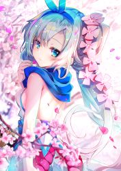Rule 34 | 1girl, absurdres, backless outfit, blue eyes, blue hair, blush, breasts, from side, hair ornament, highres, long hair, looking at viewer, nail polish, sho (runatic moon), sideboob, smile, solo, tenka hyakken