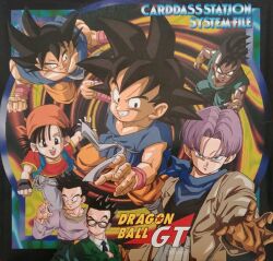Rule 34 | black eyes, black hair, dragon ball, dragon ball gt, father and daughter, father and son, fighting stance, flying, grandfather and granddaughter, incoming attack, master and pupil, muscular, muscular male, official art, pan (dragon ball), serious, son gohan, son goku, tagme, toei animation, trunks (dragon ball), uub