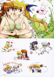 Rule 34 | 5girls, :3, :d, :x, absurdres, aged up, ahoge, apron, armored boots, ass, asteion, bardiche (nanoha), bardiche (standby form) (nanoha), bare legs, bare shoulders, barefoot, belt, bikini, black bodysuit, blonde hair, blue bodysuit, blue dress, blue footwear, blue ribbon, blue scrunchie, blue shirt, blue shorts, blue skirt, blush, blush stickers, bodysuit, boots, bouquet, bow, bow bikini, bowtie, braid, breast press, breasts, brown eyes, brown hair, brunzel, butt crack, chibi, child, choker, collarbone, creature, cup, dress, energy, energy wings, english text, eyes visible through hair, fangs, floating, flower, food, food request, food writing, french braid, frilled apron, frilled bikini, frilled dress, frilled pillow, frills, fujima takuya, green bikini, green eyes, green hair, hair between eyes, hair bow, hair down, hair ornament, hair ribbon, hairclip, hands on own knees, heart, heart-shaped pillow, heterochromia, highres, holding, holding bouquet, holding hands, holding plate, ice, ice cube, interlocked fingers, jacket, jet edge, kicking, kneeling, large breasts, layered dress, light brown hair, long hair, looking at another, looking at viewer, lyrical nanoha, mahou shoujo lyrical nanoha vivid, miura rinaldi, mother and daughter, multiple girls, navel, neck ribbon, official art, omelet, omurice, one eye closed, open mouth, orange footwear, orange jacket, page number, pajamas, pants, pigeon-toed, pillow, pinafore dress, pink eyes, pink flower, pink pants, pink shirt, plate, polka dot pillow, print bikini, punching, purple choker, purple eyes, purple hair, raising heart, raising heart (standby mode), red bow, red eyes, ribbon, sacred heart, scan, scrunchie, seiza, shiny skin, shirt, short hair, shorts, side ponytail, sitting, skindentation, skirt, sleeveless, sleeveless dress, slippers, smile, solfege, star (symbol), star saber (nanoha), strap gap, strapless, strapless dress, stuffed animal, stuffed leopard, stuffed rabbit, stuffed toy, swimsuit, symmetrical docking, table, takamachi nanoha, thighhighs, tongue, translation request, twintails, two side up, vivio, wariza, water, waving arm, white background, white belt, white bow, white dress, white footwear, white frills, white jacket, white legwear, white ribbon, white shirt, wrist scrunchie, yellow apron, yellow flower, yumina enclave, zettai ryouiki