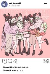 Rule 34 | 2020, 6+girls, black flower, black hair, boots, bow, braid, brown hair, colored sclera, daki (kimetsu no yaiba), disney, fake screenshot, flat color, flower, gradient hair, green eyes, hair over eyes, happy new year, high heel boots, high heels, highres, horns, instagram, kamado nezuko, kanroji mitsuri, kanzaki aoi (kimetsu no yaiba), kimetsu no yaiba, loafers, long hair, long skirt, looking at viewer, mary janes, mickey mouse ears, miniskirt, mole, mole under eye, mukago (kimetsu no yaiba), multicolored hair, multiple girls, nakime (kimetsu no yaiba), new year, pink eyes, pink hair, pink legwear, pink skirt, pleated skirt, polka dot, polka dot bow, red bow, red eyes, red sclera, shoes, skin-covered horns, skirt, socks, takeuchi ryousuke, thigh boots, thighhighs, tsuyuri kanao, twin braids, very long hair, white hair, white legwear, yellow eyes