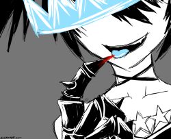 Rule 34 | 10s, 1girl, black rock shooter, black rock shooter (character), black rock shooter beast, blood, crown, licking, partially colored, solastyre, solo, spot color, star (symbol), tochimiki (toichi), tongue