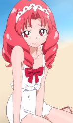Rule 34 | 1girl, akagi towa, go! princess precure, long hair, looking at viewer, oimanji, pink hair, precure, red eyes, smile, solo, swimsuit